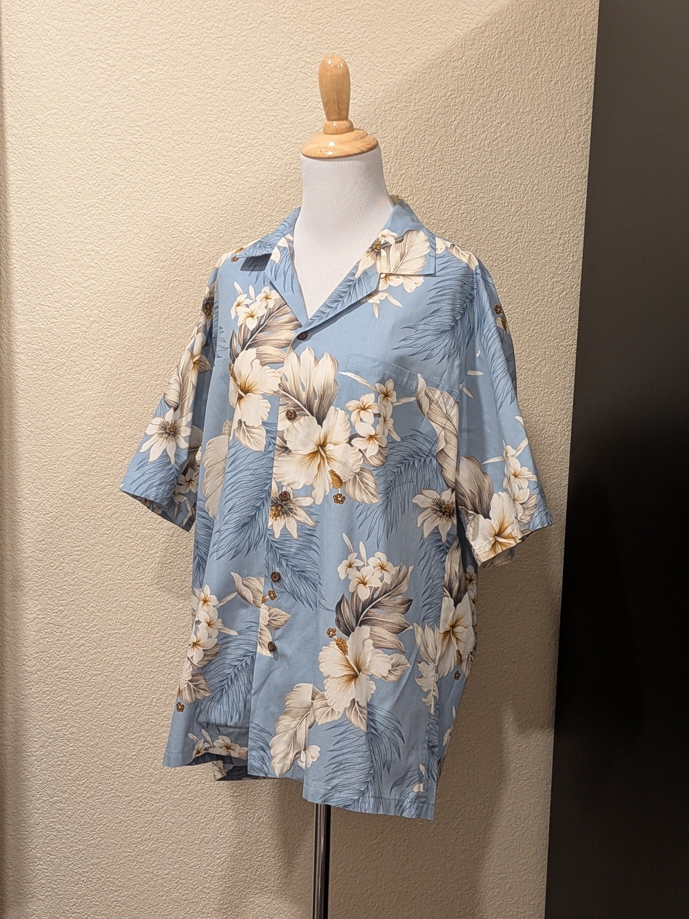 Pacific Legend Hawaiian Blue Hibiscus Floral Shirt Size L